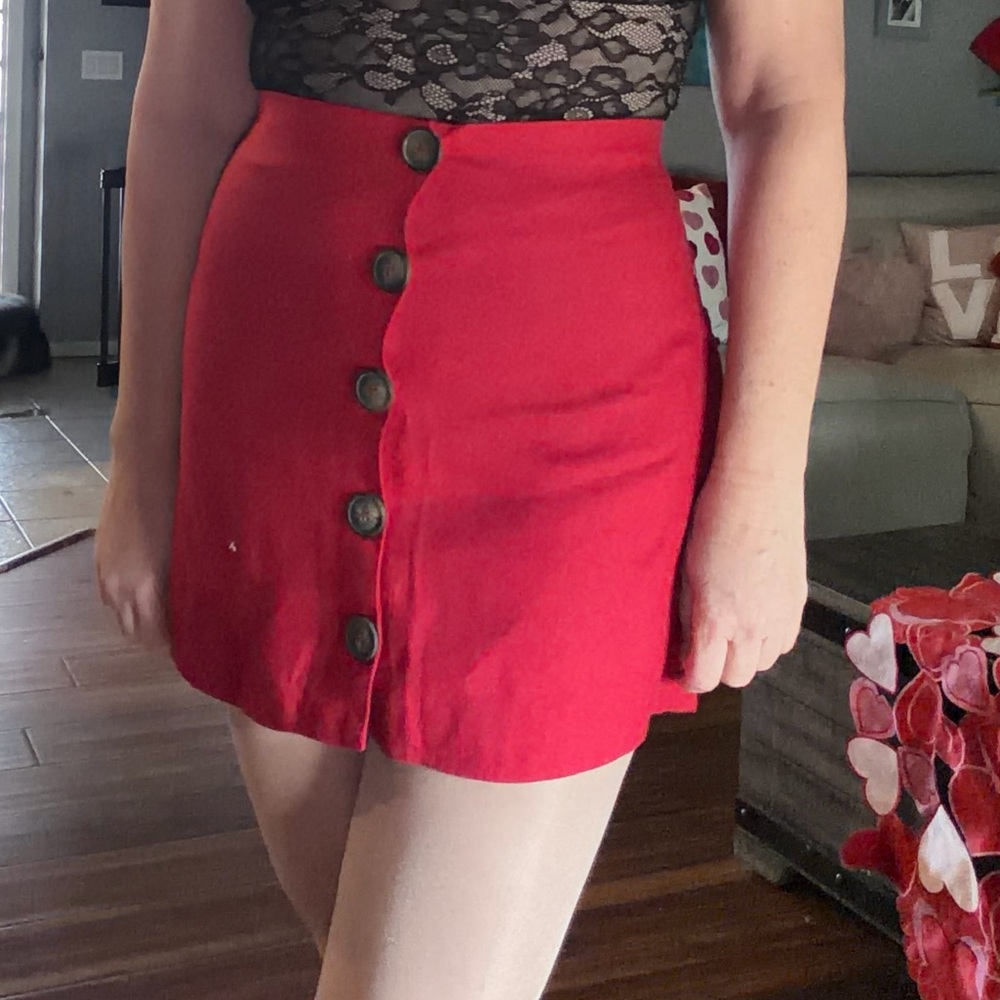 Reformation Red Mini Button Up Skirt Size 4